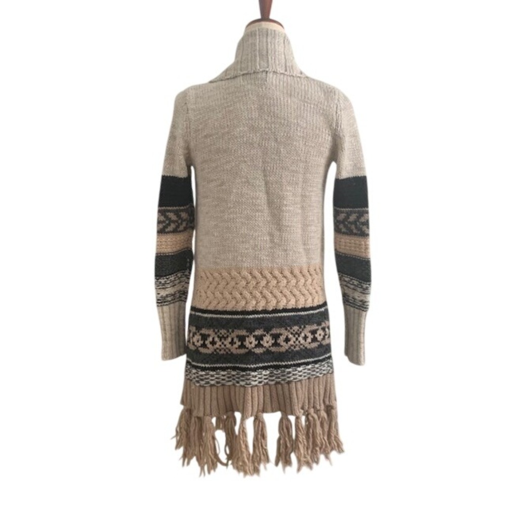 Fringe Open Front Cardigan XXS Wool Blend Coastal Grandma Boho Pink Beige Snag - Picture 4 of 10